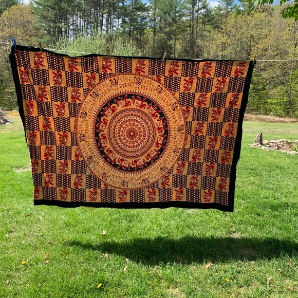 Parade of Elephants Mandala Cloth Hippie Wall Hanging 84 X 58 Tablecloth Curtain